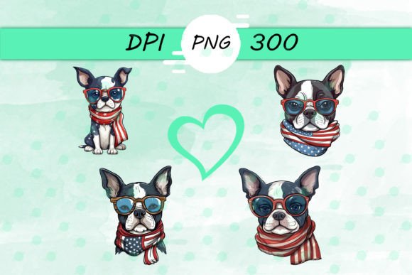 American Flag with Boston Terrier Sticker for Crafts and Graphics