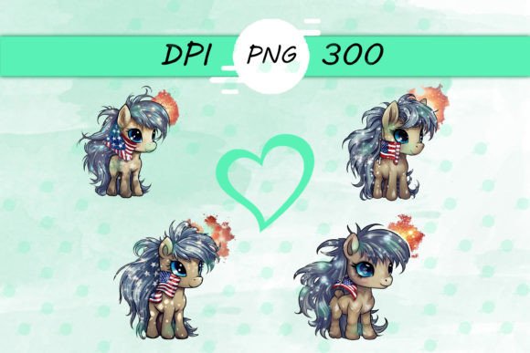 American Flag with Cute Horse Sticker Graphics for Crafts