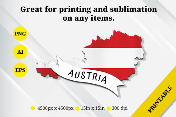 Austria Map Flag Graphic Design Asset for Crafts and Digital Publishing