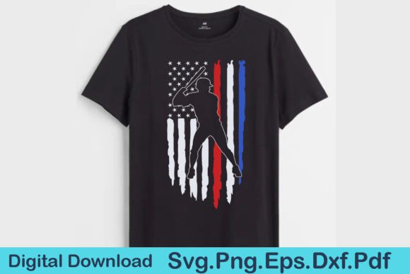 Baseball American Flag 4th of July Graphic for Crafts