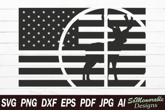 Black and White Deer and American Flag Graphics for Crafts