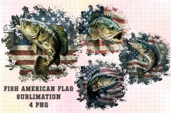 Fish American Flag Png Sublimation for Crafts and Graphics