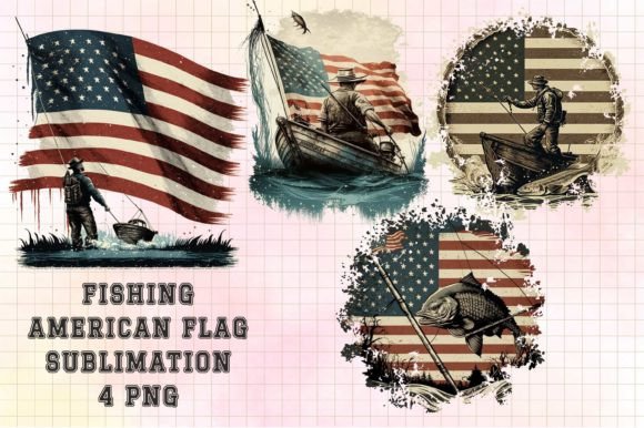 Fishing American Flag Sublimation Graphics for Crafts