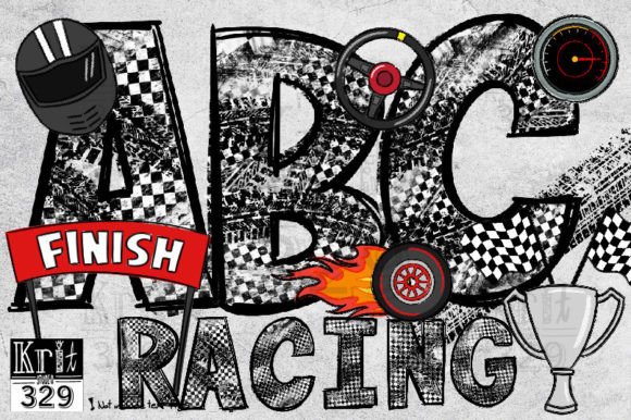 Racing Flag and Tire Track Alphabet Graphics for Crafts